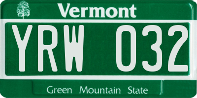 VT license plate YRW032