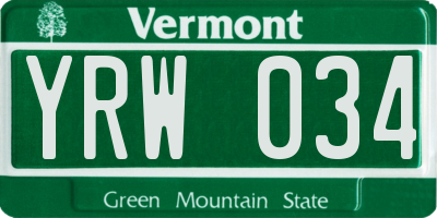 VT license plate YRW034