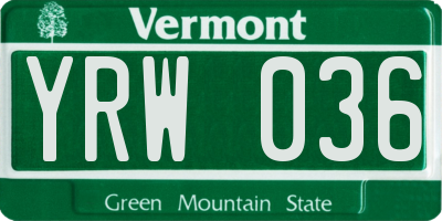 VT license plate YRW036