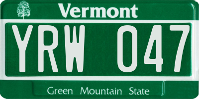 VT license plate YRW047