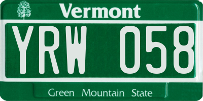 VT license plate YRW058