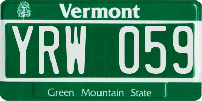 VT license plate YRW059