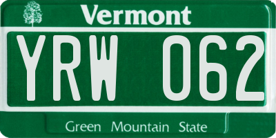 VT license plate YRW062