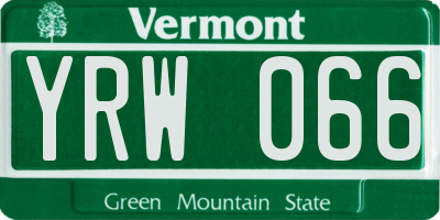 VT license plate YRW066