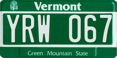 VT license plate YRW067
