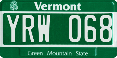 VT license plate YRW068