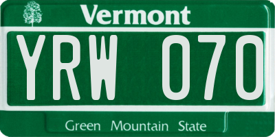 VT license plate YRW070