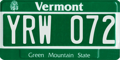 VT license plate YRW072