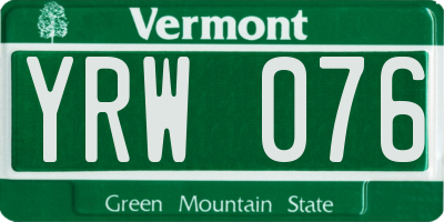 VT license plate YRW076