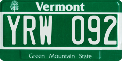 VT license plate YRW092