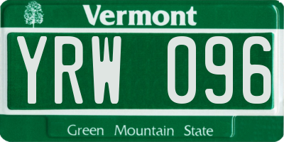 VT license plate YRW096