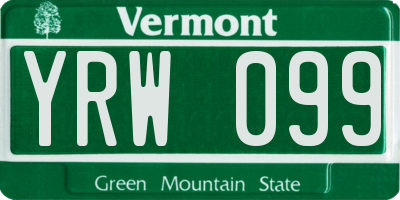 VT license plate YRW099