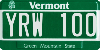 VT license plate YRW100