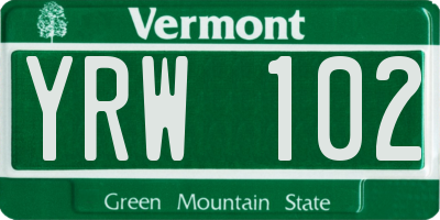 VT license plate YRW102