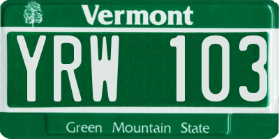VT license plate YRW103