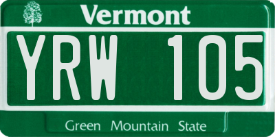 VT license plate YRW105