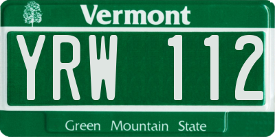 VT license plate YRW112