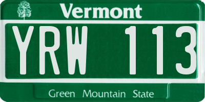 VT license plate YRW113