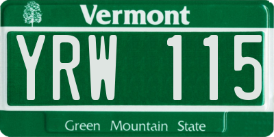 VT license plate YRW115