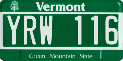 VT license plate YRW116