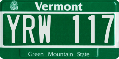 VT license plate YRW117