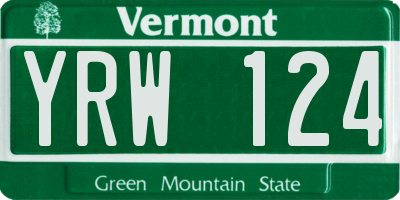 VT license plate YRW124