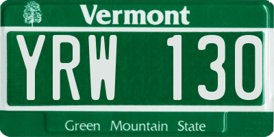 VT license plate YRW130