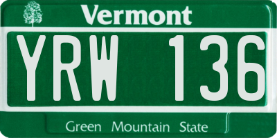 VT license plate YRW136