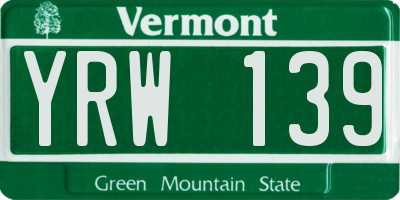 VT license plate YRW139