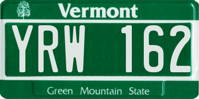 VT license plate YRW162