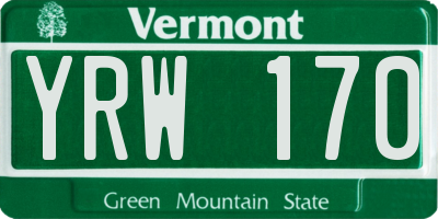 VT license plate YRW170