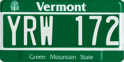VT license plate YRW172
