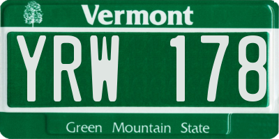 VT license plate YRW178