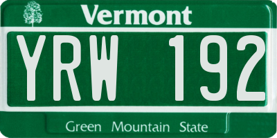 VT license plate YRW192