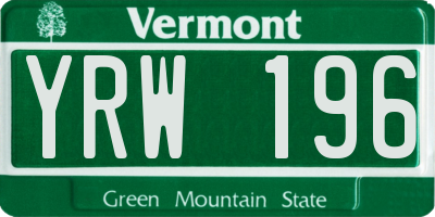 VT license plate YRW196