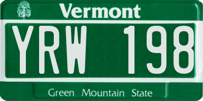 VT license plate YRW198