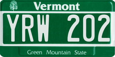 VT license plate YRW202