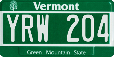 VT license plate YRW204
