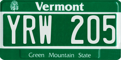 VT license plate YRW205