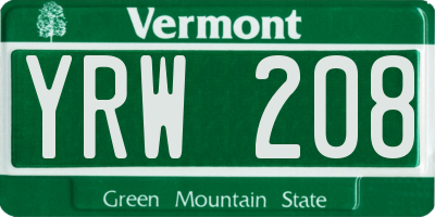 VT license plate YRW208