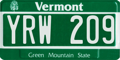 VT license plate YRW209