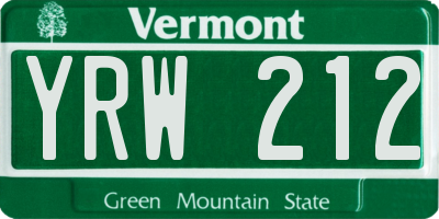 VT license plate YRW212