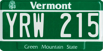 VT license plate YRW215