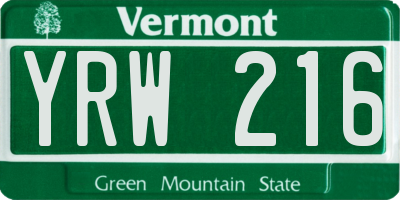 VT license plate YRW216