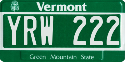VT license plate YRW222
