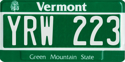 VT license plate YRW223
