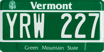 VT license plate YRW227