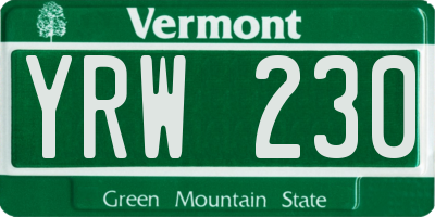 VT license plate YRW230