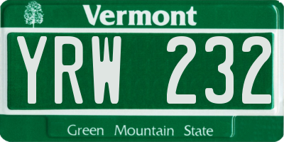VT license plate YRW232
