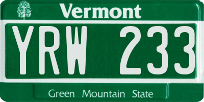 VT license plate YRW233